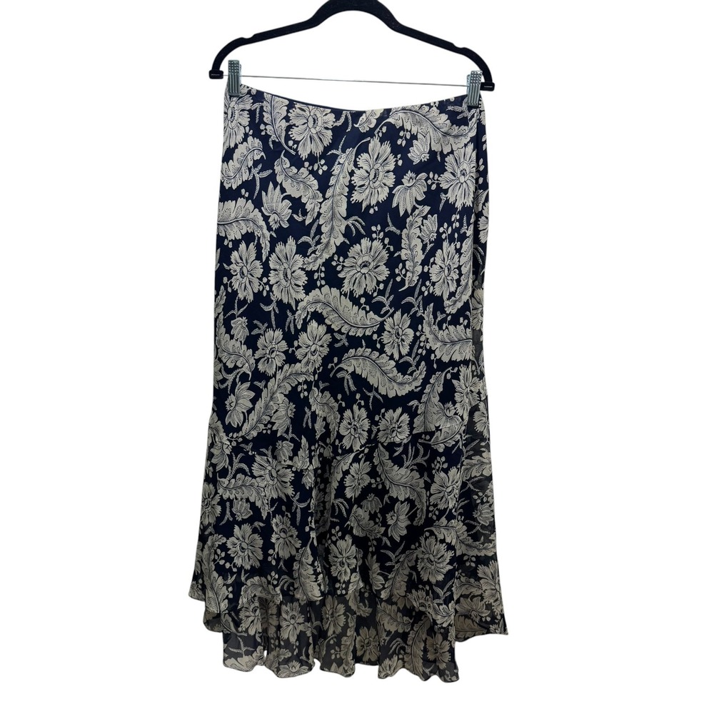 Lauren Ralph 100% Silk Floral Georgette Maxi Skirt Size 22W Cottagecore High Low